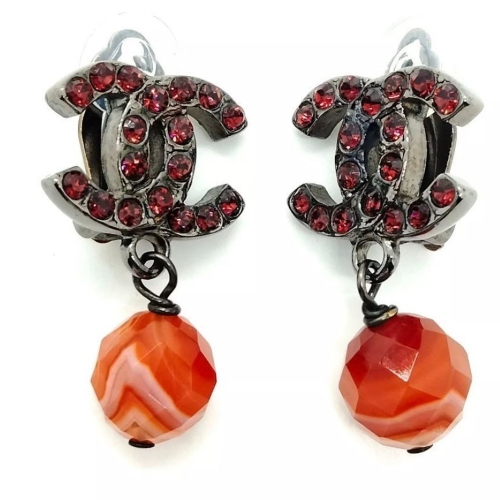 Chanel Red Crystal Earrings